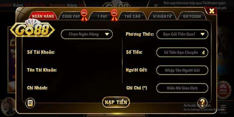 Hướng Dẫn Chi Tiết Các Bước Nạp Tiền Go88 Qua Nhiều Phương Thức